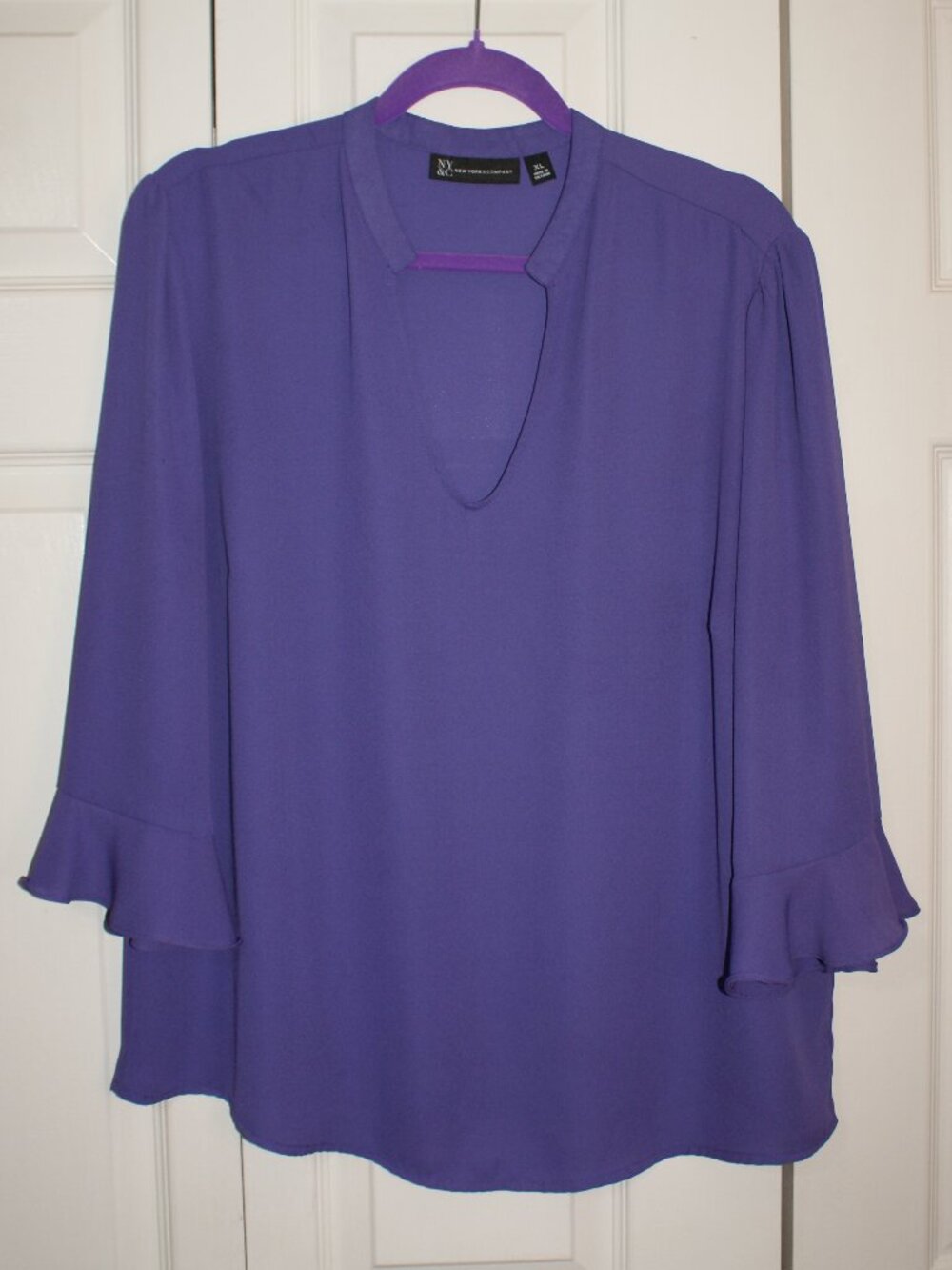 New York and Company Violet Ruffle Sleeve Blouse - XL EUC